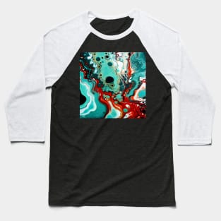 Teal and Crimson Fluid Color Mix Baseball T-Shirt